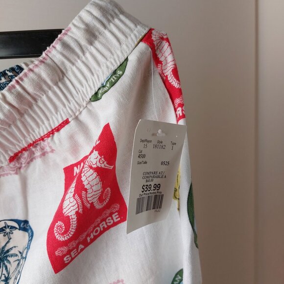 NWT New Linen Blend Pants with Tropical Travel Stamp Print - Medium - Picture 4 of 6